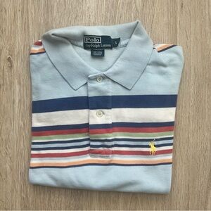 Polo Ralph Lauren Polo Shirt Mens Large Light Blue Multicolor Striped Pony Logo